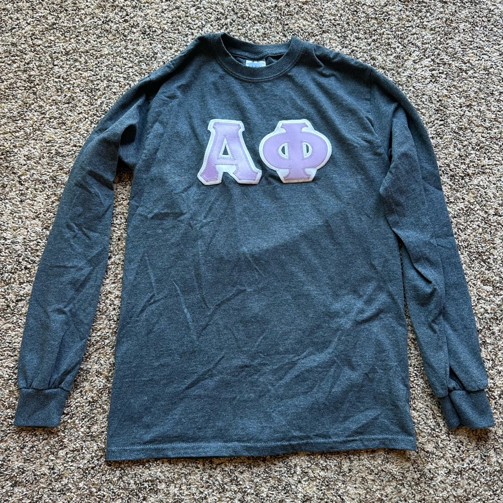 Alpha Phi stitch lettered embroidered long sleeve
